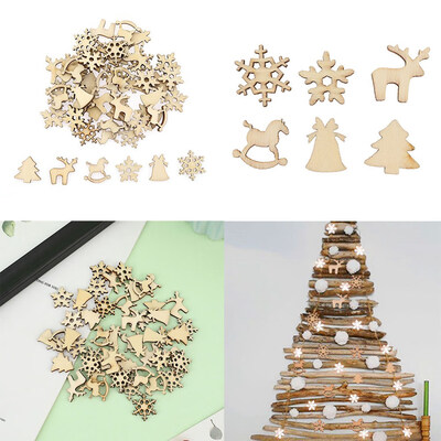 

50\100Pcs Creative Christmas Holiday Ornaments Snowman Wood Tree Mini Cartoon Wood Chips Diy Accessories Pendant