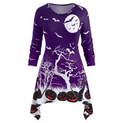 

Tailored Womens Winter Plus Size Pumpkin Bat Print Handkerchief Halloween T Shirt Tops