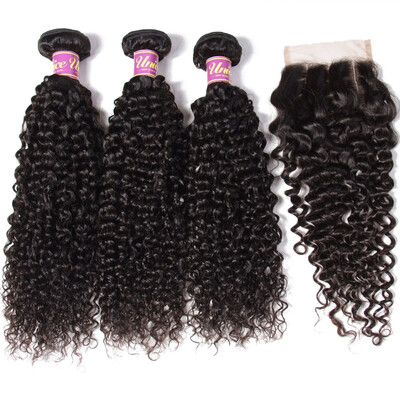 

UNice Hair Peruvian Virgin Human Hair Bundles with Closure 44 Curly