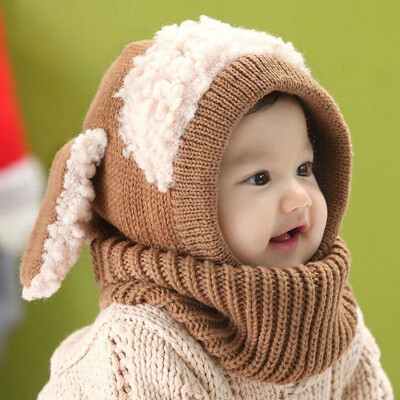 

Baby Toddler Winter Thicken Warm Puppy Hat Hooded Scarf Knitted Cap Boys Girls