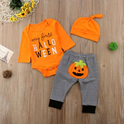 

USA Halloween Toddler Kids Baby Infant Tops Letter RomperLong Pants Hat Outfit