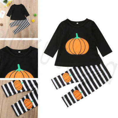 

Toddler Baby Kids Girl Fashion Halloween Tops Striped Pants Outfits Clothes