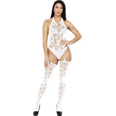 

Toponeto Women Open Crotch Bodystockings Perspective Halter Underwear Pajama