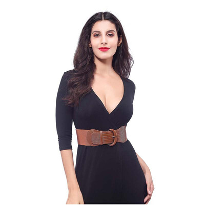 

VOCHIC PU Leather Elastic Wide Belt for Women Stretch Thick Waist Belt for Dress