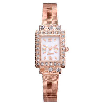 

Women Girls Square Shaped Rhinestone Decor Watch Bracelet Quartz Alloy Watches Wristwatch Gifts
