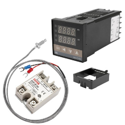 

Dual Digital PID Temperature Controller Thermostat REX-C100 Thermocouple SSR-40DA Solid Relay Programmable Thermostats