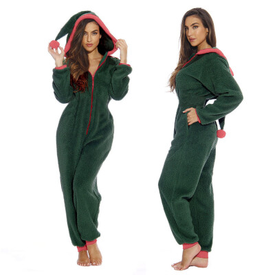 

Toponeto Womens Christmas Casual Zip Hooded Plush Jumpsuit