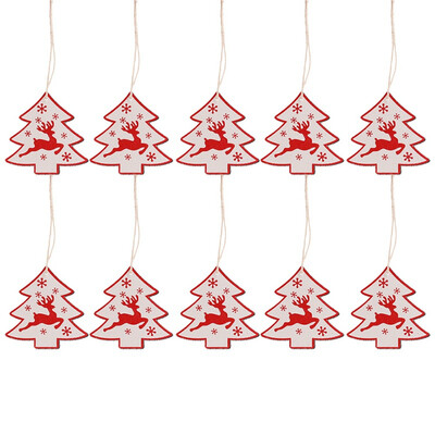 

10Pcs Red&White Wooden Deer Bell Christmas Decorations Pendants Ornaments for Xmas Tree Home Party Kids Gift Festive Supplies