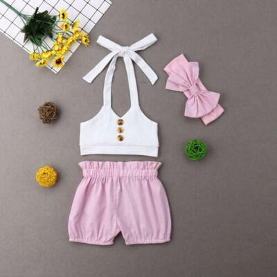 

Newborn Baby Girls Summer Outfits Clothes T-shirt TopsShorts Pants Headband Set