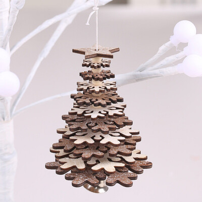 

Rotate Christmas Tree Ornaments Xmas Tree Hanging DIY 3D Snowflake Star Pendants Wooden Small Bell Decorations For Home Office