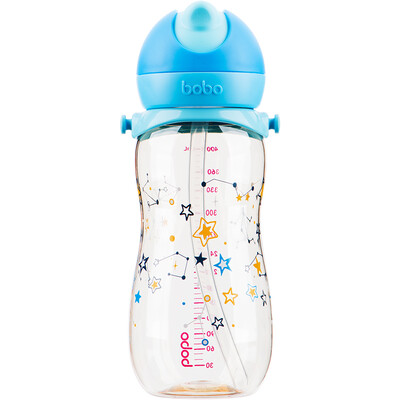 

Le Bao bobo sippy cup portable childrens water bottle shatter-resistant baby cup colorful straw small gold pot series 400ml starry blue more than 12 months