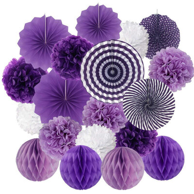 

19Pcs Hanging Paper Fan Flower Pom Honeycomb Ball Wedding Party Festival Decor