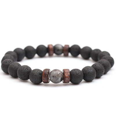 

Men Women Natural Stone 8mm Lava Rock Bracelet Elastic Yoga Beads Bracelet