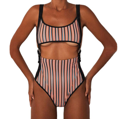 

Roseonmyhand Women Rivet Hollow Out Jumpsuit Push-Up Padded Beach Bikini One Piece Swimwear