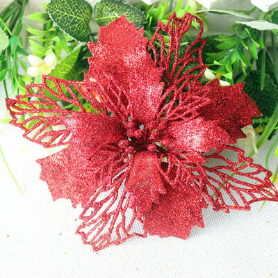 

New Fashion 2Pcs 6 Colors Christmas Decorations 16Cm Sticky Powder Christmas Fake Flowers Hollow Christmas Flower Home Tree Docor
