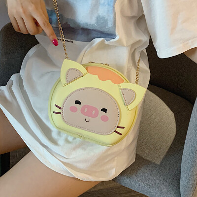 

Cartoon personality net red pig bag female new 2019 tide cute girl chain shoulder messenger bag small round bag