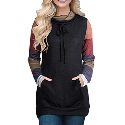 

Nomeni Womens Long Sleeve Round Neck Patchwork Casual Shirt Tops With Pocket