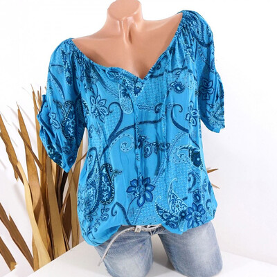 

Starmoon Fashion Women Floral Print 34 Sleeve Cold Shoulder Strappy Summer Top -5XL
