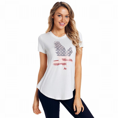 

Round neck short-sleeved eagle print casual fashion shirt womens