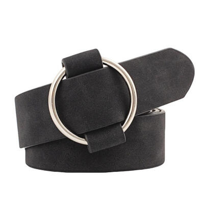 

Fashion Women Solid Color Wide Waistband No Pin Round Circle Faux Leather Belt