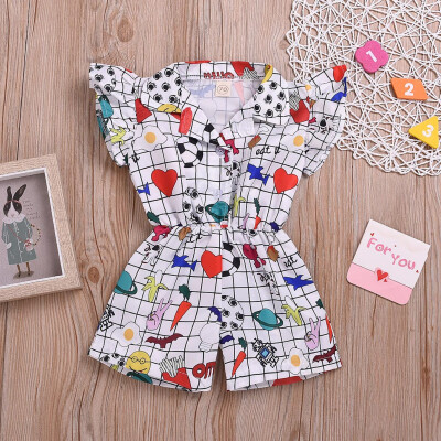 

Toddler Kids Baby Girls Clothes Fly Sleeve Cartoon Print Romper Jumpsuit Outfits