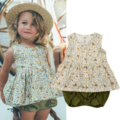 

Infant Toddler Baby Girls Summer Floral Tops T-shirt Dress Pants Outfits Set US