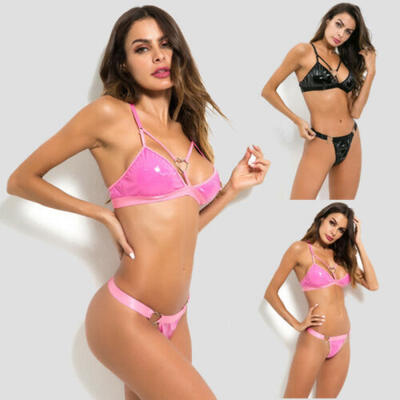 

Hot Sale Sexy Lingerie Set Sleepwear Women PU Leather BraG-string Underwear Set