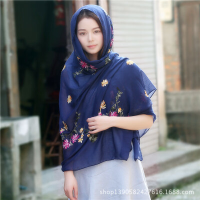 

New Nepal retro national wind embroidered cotton&linen scarf sunscreen shawl Lijiang flower embroidery scarves