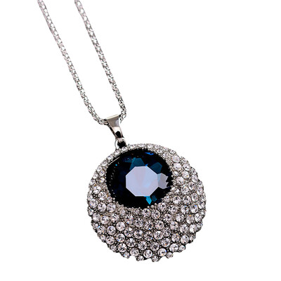 

Women Vintage Rhinestone Round Pendant Long Chain Necklace Sweater Ornament