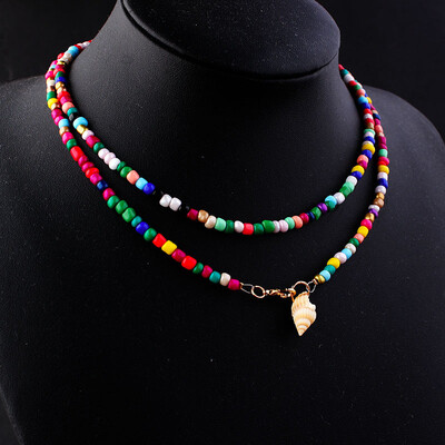 

80CM Bohemian Shell Pendant colorful Rhinestone Beaded Necklaces Chokers Charm Long Statement Collar Women Summer Jewelry 2019