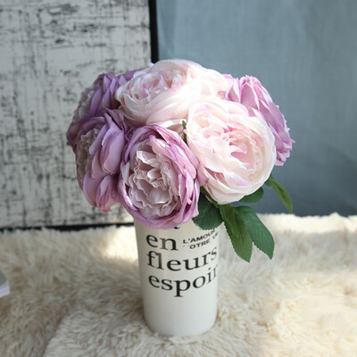 

Gobestart Artificial Rose Silk Flowers 5 Flower Head Leaf Garden Decor Bridal Bouquet BU