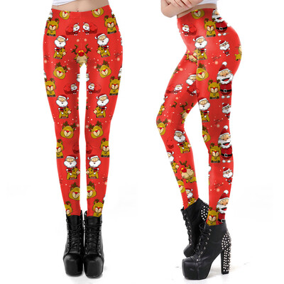 

Womens Christmas Santa Claus Elk Print Tighten High Waist Pencil Pants Trousers