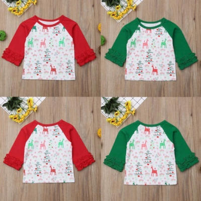 

Toddler Baby Kids Girls Autumn Long Sleeve Christmas T-shirt Santa Tree Clothes