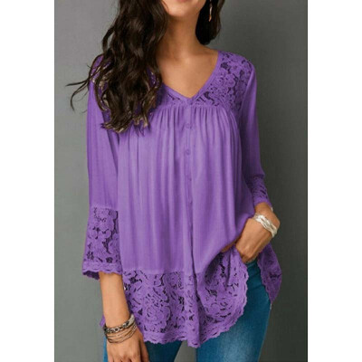 

Plus Size Womens Boho Floral Long Sleeve Blouse Baggy Tops Tunic V Neck T Shirts