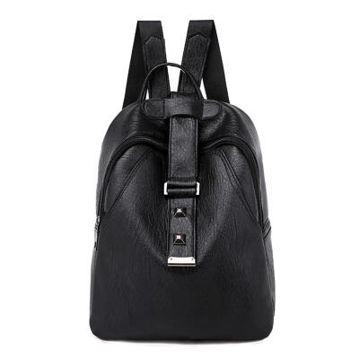 

Simple Travel Backpacks Women Solid Color School Bags PU Leather Knapsack