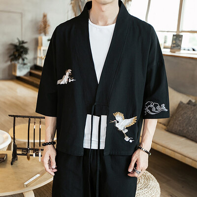 

Toponeto Fashion Mens Cardigan National Print Loose Jacket Yukata Coat Baggy Tops Summer