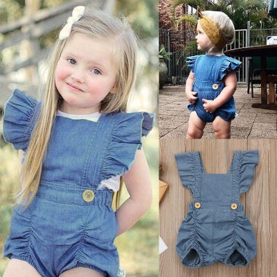 

Infant Baby Girls Kids Denim Romper Bodysuit Sleeveless Summer Clothes Outfit