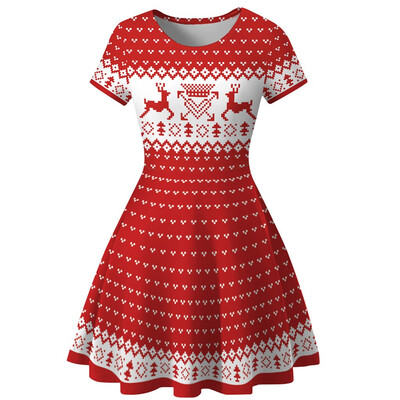 

Tailored Women Snowman Christmas Red 1950s Notes Print Vintage Costume Swing Party Dress