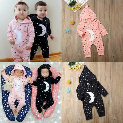 

US Newborn Baby Unisex Kids Moon Hooded Jumpsuit Romper Winter Warm Clothes Sets