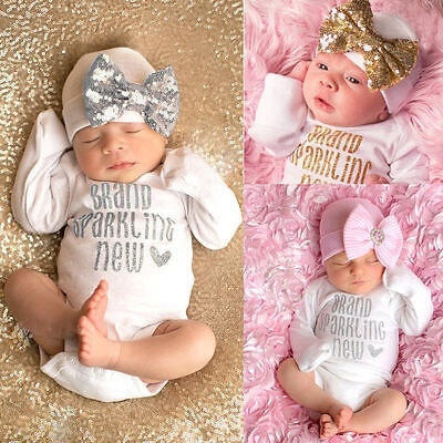 

2pcs Sequins Newborn Toddler Jumpsuit Outfit Baby Girls Bodysuit Romper