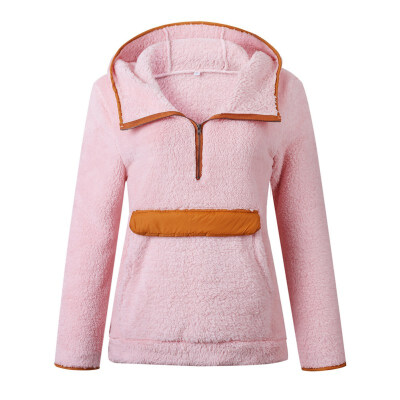 

Faux Fur Fluffy Teddy Hoodies for Women Pullover Casual Fashion Color Matching High Collar Sweatshirt Winter Fleece Hoodies Coat