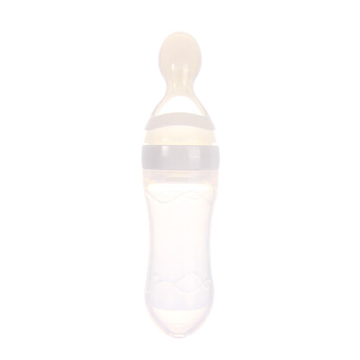 

New Arrival Infant Silicone Baby Feeding With Spoon Food Rice Cereal Bottle