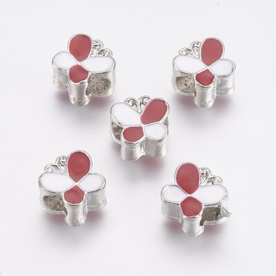 

Alloy European Beads Large Hole Beads with Enamel Butterfly Platinum Red 11x12x8mm Hole 5mm