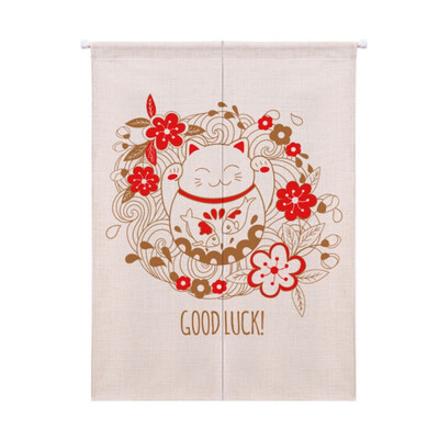 

Lucky Cat Design Cotton And Linen Japanese Style Doorway Curtain Hanging Tapestry For Home Decoration