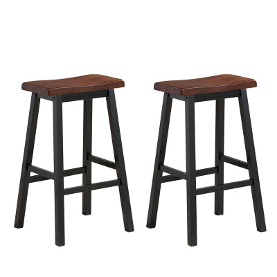 

Set of 2 Bar Stools 29"H Saddle Seat Pub Chair Home Kitchen Dining Room Brown-Coffee