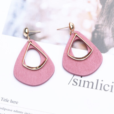 

New Design Woman Statement Earrings Hollow Waterdrop Dangle Wood Earring Handmade Wooden Fashion Jewelry Wild Party Gift EK152