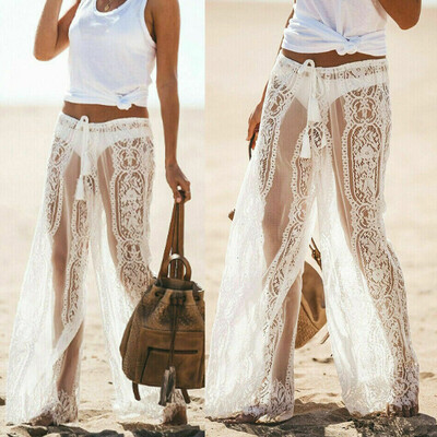 

Ladies Sexy Lace Pants Beach Bikini Cover Up Trousers Wide Leg Pants Sunscreen