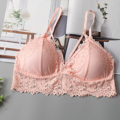 

Sexy Women Padded Bras Wireless Thin Underwear Women Seamless Deep V-Neck Lace Bras