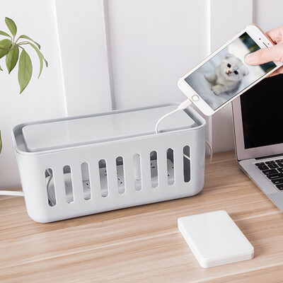 

Gobestart Cable Management Box Cord Organizer Box Power Strip Cover With Phone Gray