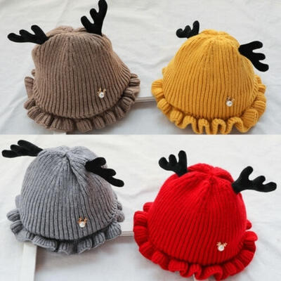 

Newborn Handmade crochet Baby Girls Boys Antlers Hats Winter Xmas Cap 6-28M